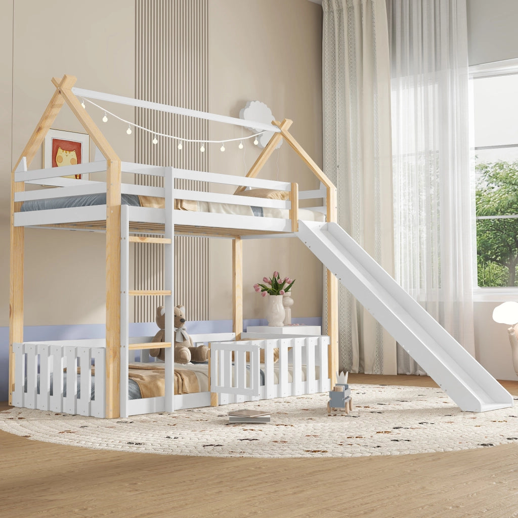 LETTO A CASTELLO con scivolo 90x200 cm bianco e naturale