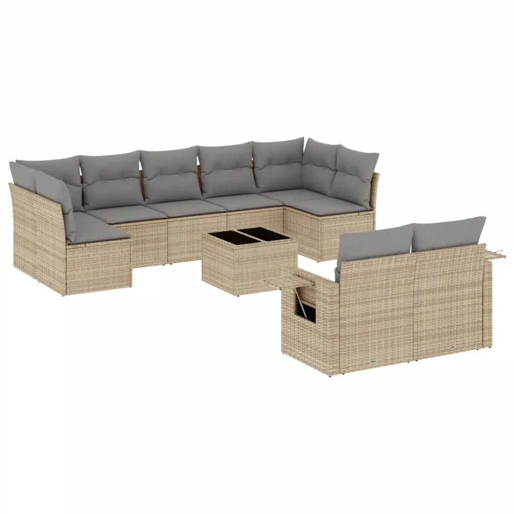 Set Divano da Giardino 10 pz con Cuscini Beige in Polyrattan
