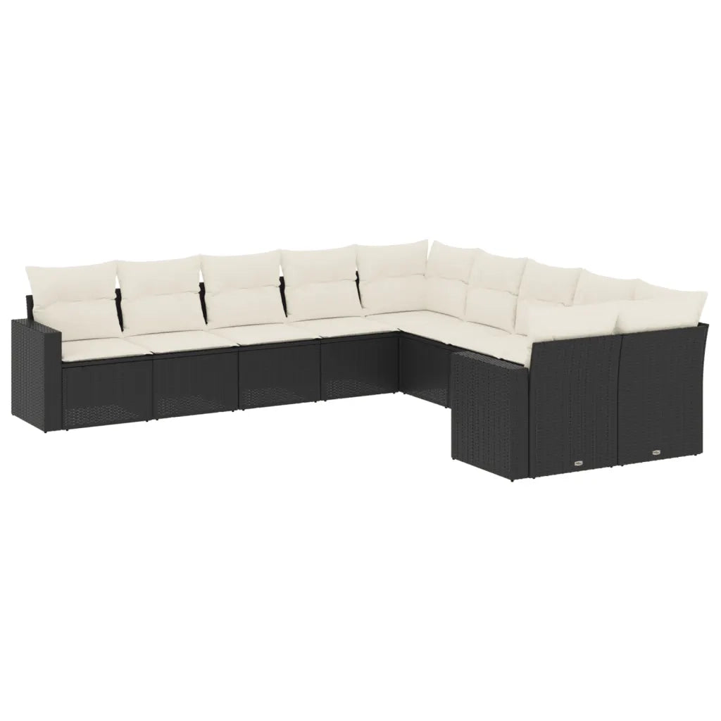 Set Divani da Giardino 10pz con Cuscini in Polyrattan Nero 3251843