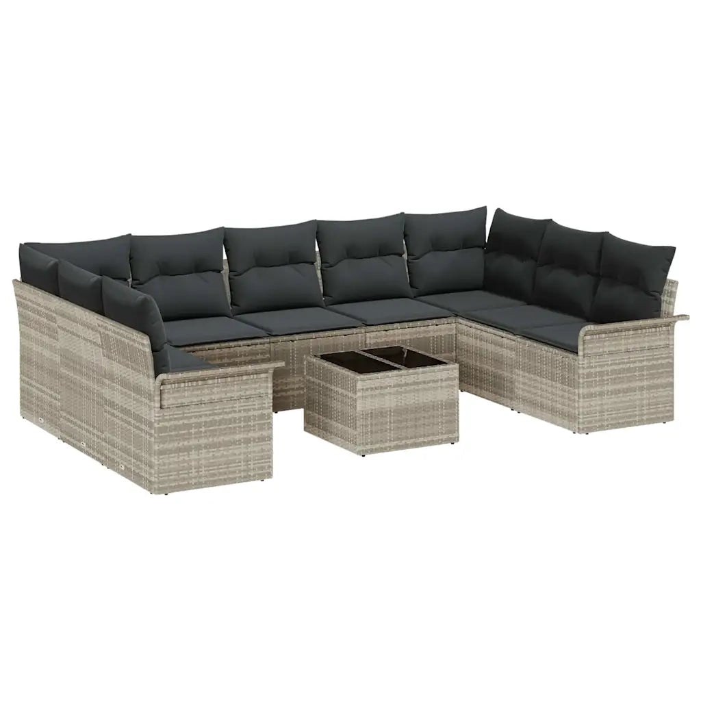 Set Divano da Giardino 10 pcs Grigio chiaro polyrattan 3345532