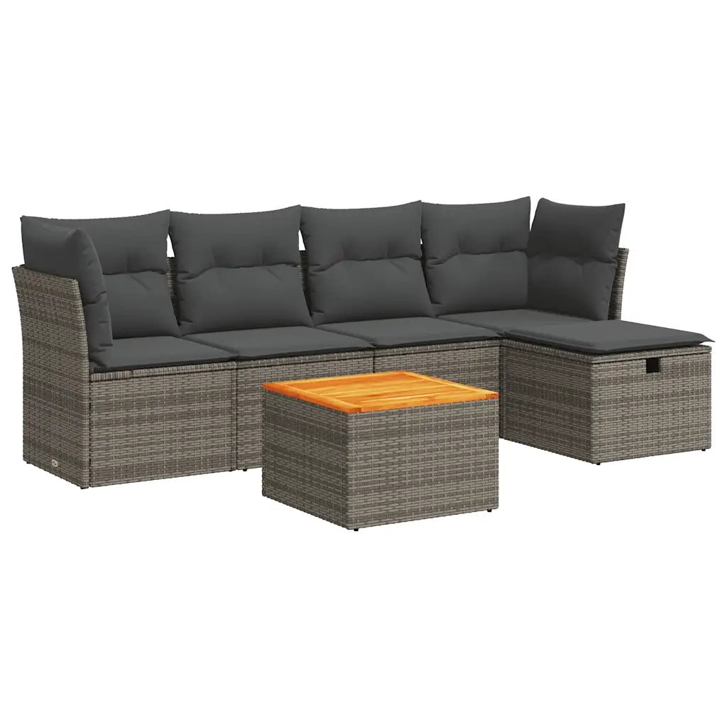 Set Divano da Giardino 6 pz con Cuscini Grigio in Polyrattan 3325756