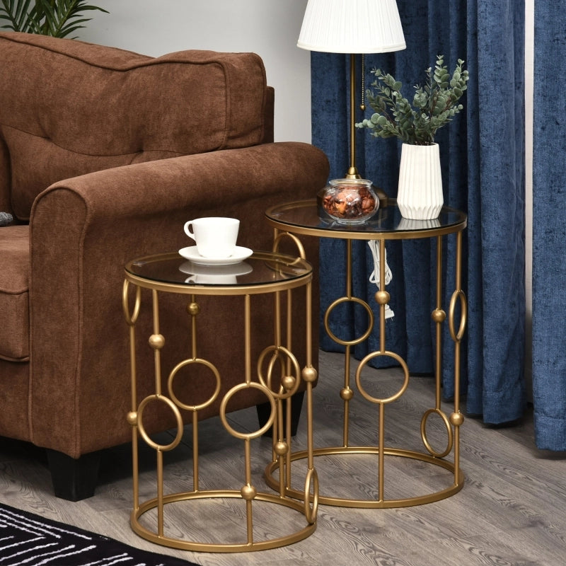 TAVOLINI Set 2 pezzi Ø41 x 57 cm e Ø36 x 51 cm Metallo Dorato