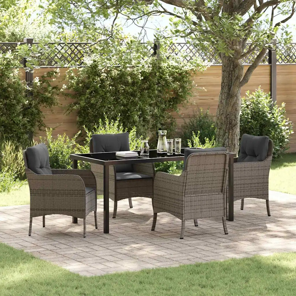 Set da Pranzo per Giardino con cuscino 5 pcs Grigio polyrattan
