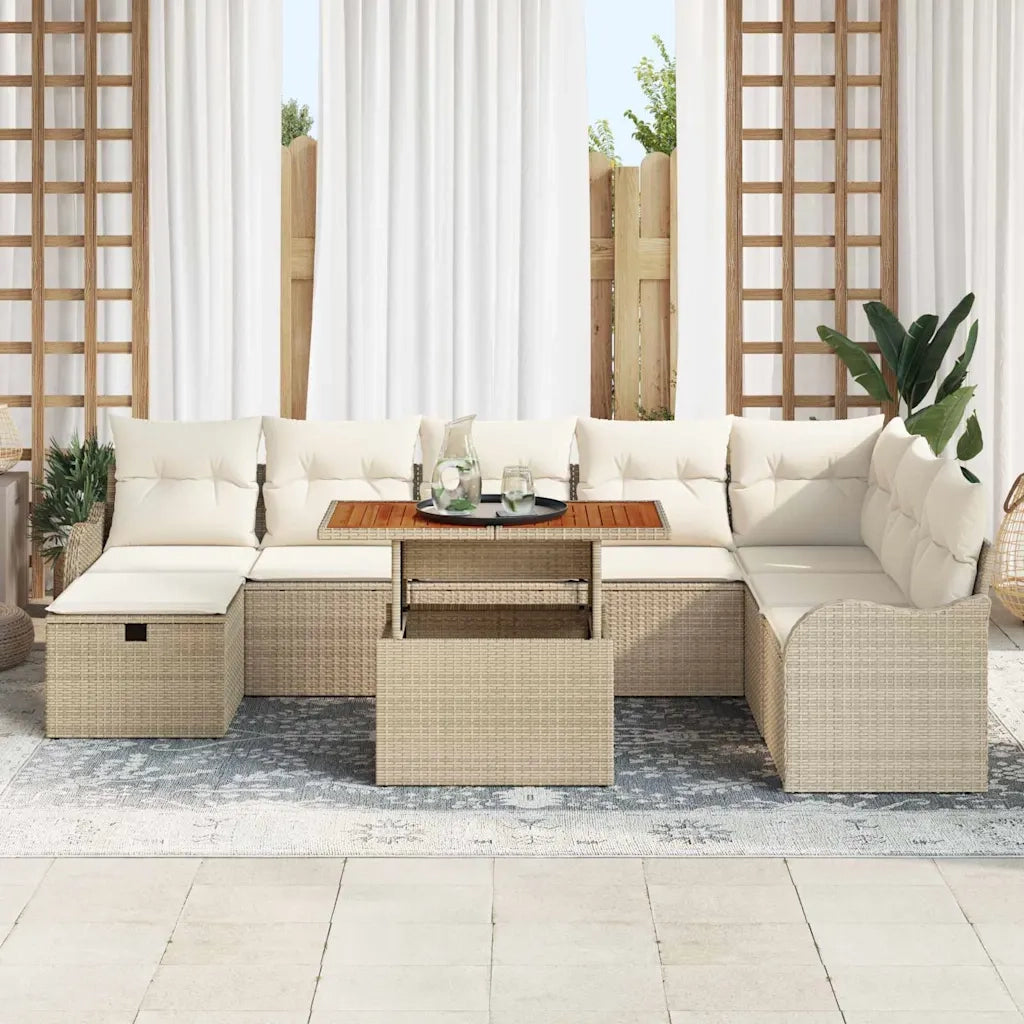 Set Divano da Giardino con cuscino 9 pcs Beige polyrattan
