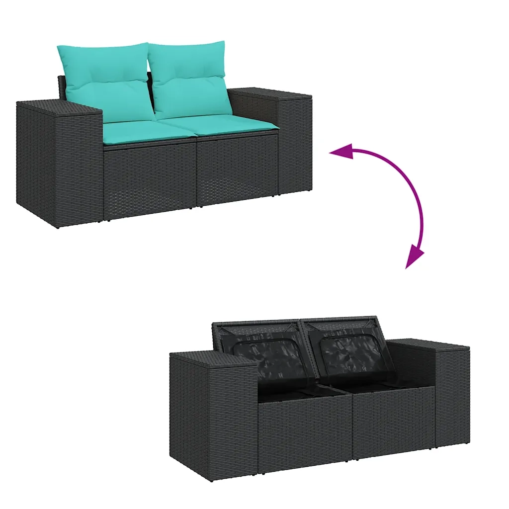 Set Divani da Giardino 9 pz con Cuscini Nero in Polyrattan 3325743