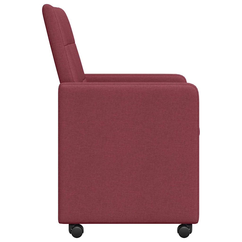 Sedie da Pranzo con Ruote 2 pcs Rosso vino 58 x 65 x 94 cm