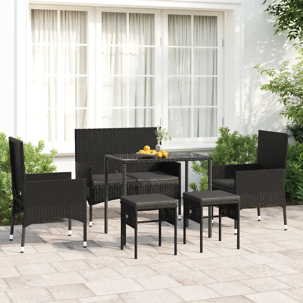 Set Mobili da Giardino 6 pz | Set Salotto da Giardino con Cuscini in Polyrattan Nero