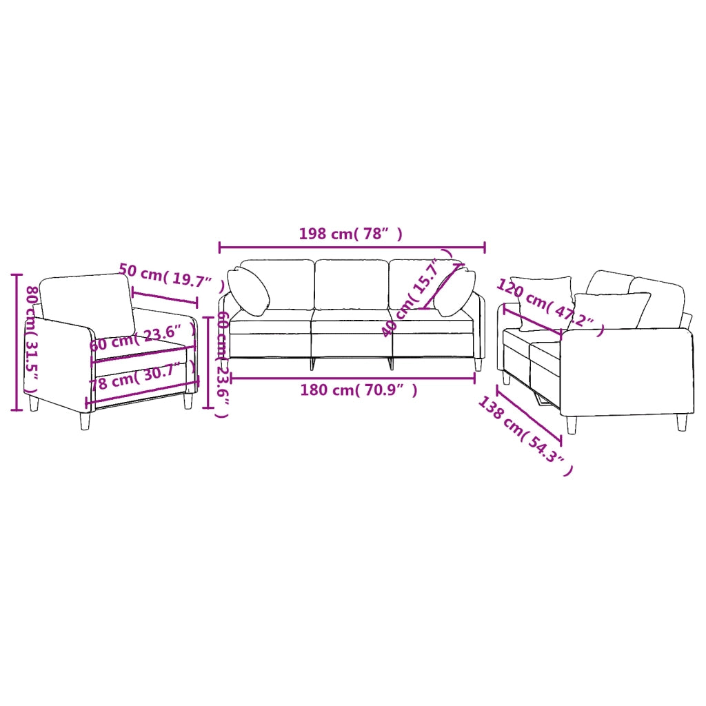 Set di Divani 3 pz con Cuscini Marrone in Tessuto 3202073