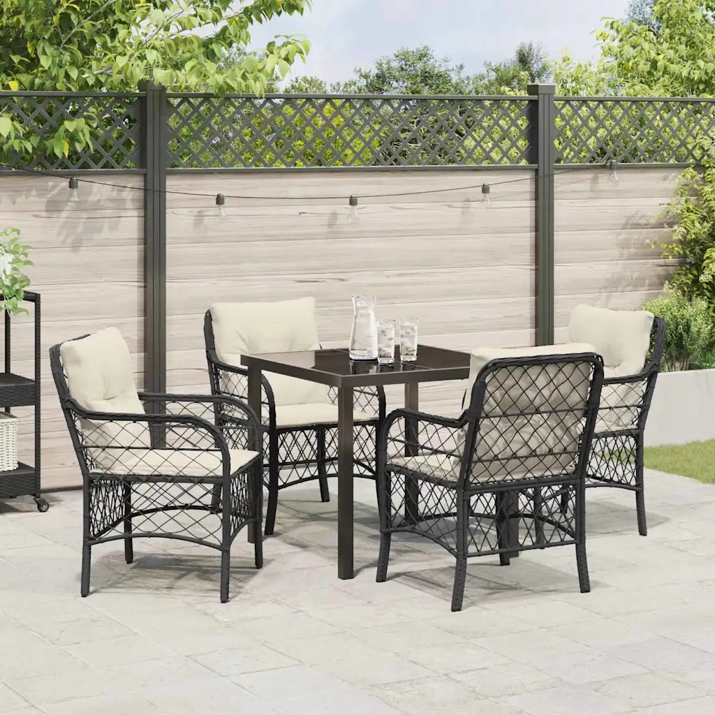 Set da Pranzo per Giardino con cuscino 5 pcs Nero polyrattan