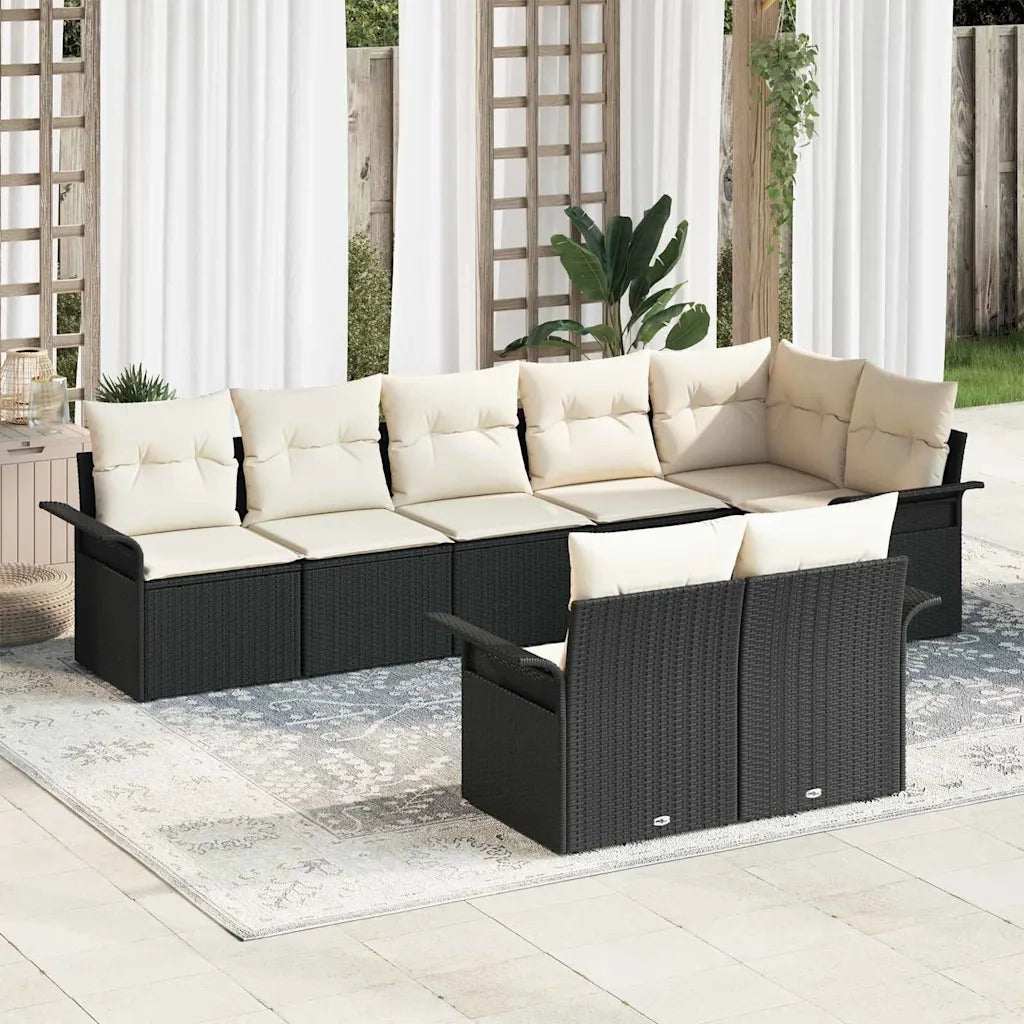 Set Divano da Giardino con cuscino 8 pcs Nero polyrattan 3345407