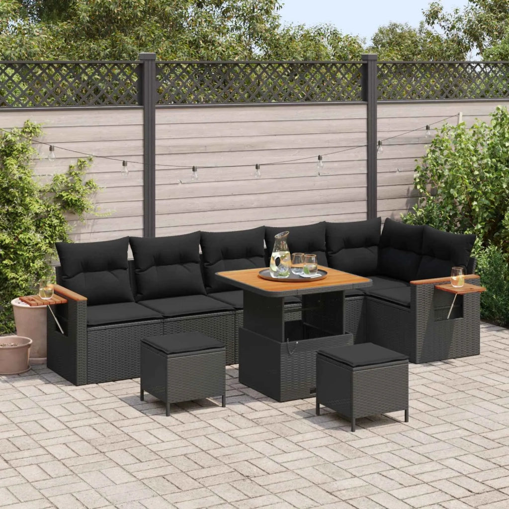 Set Divano da Giardino con cuscino 9 pcs Nero