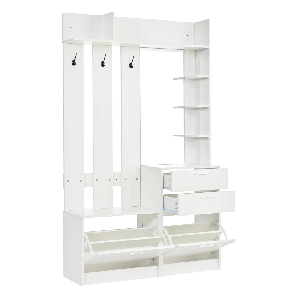 Appendiabiti con specchio; 2 cassetti; 2 scarpiere; 3 ganci e ripiani per ingresso 110 Ã— 34 Ã— 185 cm