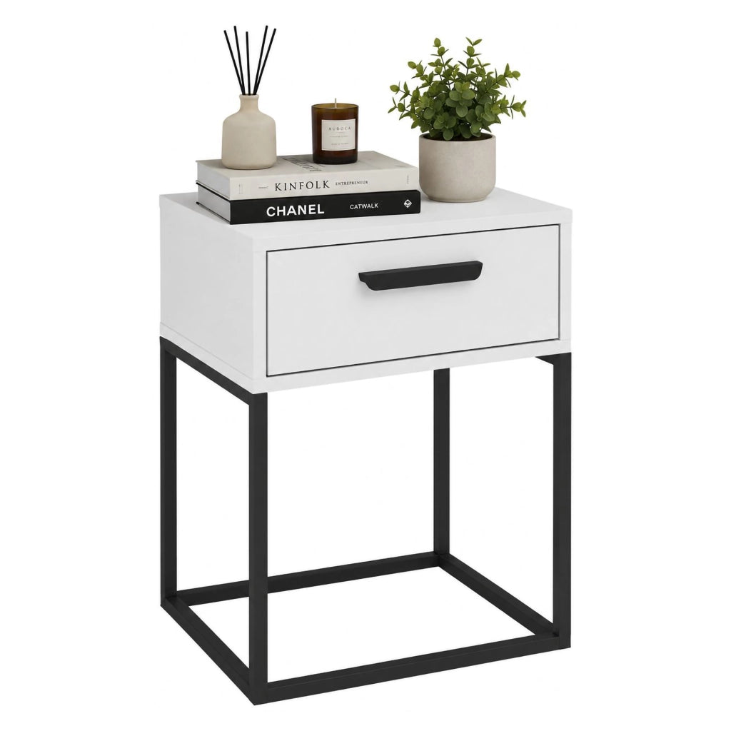 Lelimapa, Comodino un Cassetto, 40x39x52h cm Bianco