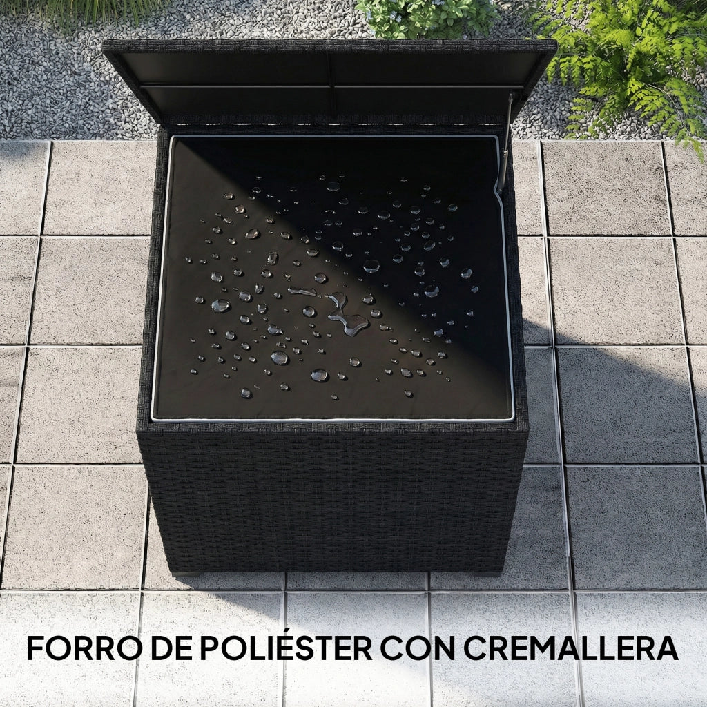 Cassa per esterno in rattan 253L con cerniera e telaio in acciaio nero ¨C Minimal ¨C nero