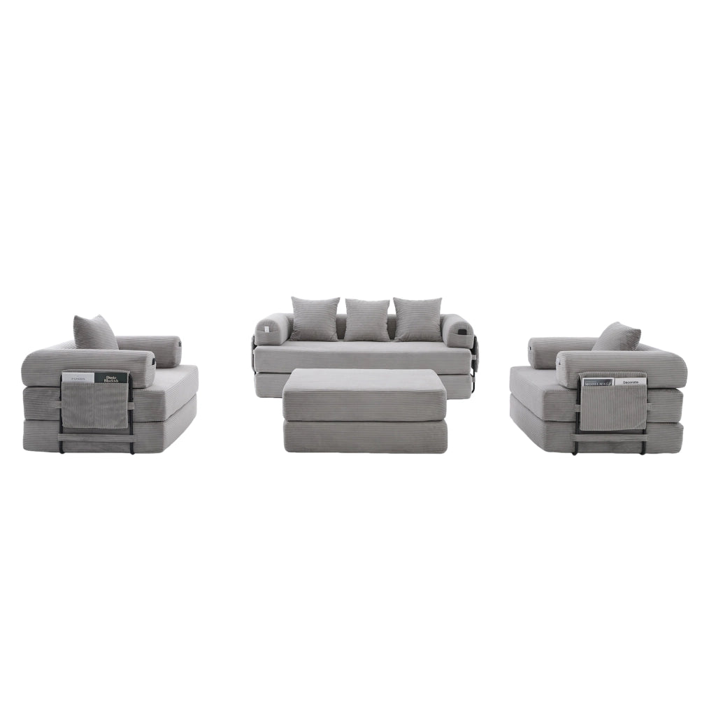 Sofa modulare 4 posti - Zephmum - Con poggiapiedi, struttura in metallo e cuscini