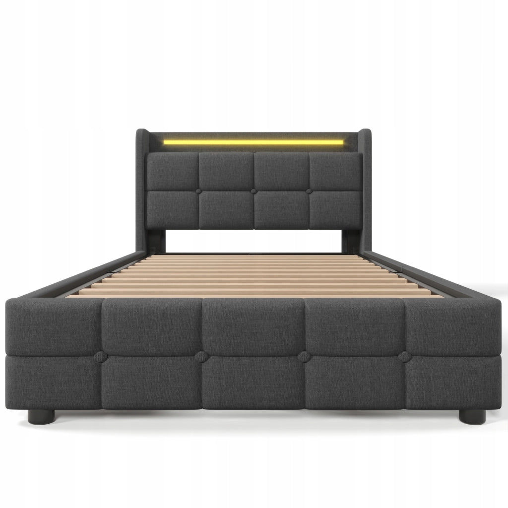 Letto singolo 90x200 - Xylo - Grigio con 2 cassetti e USB