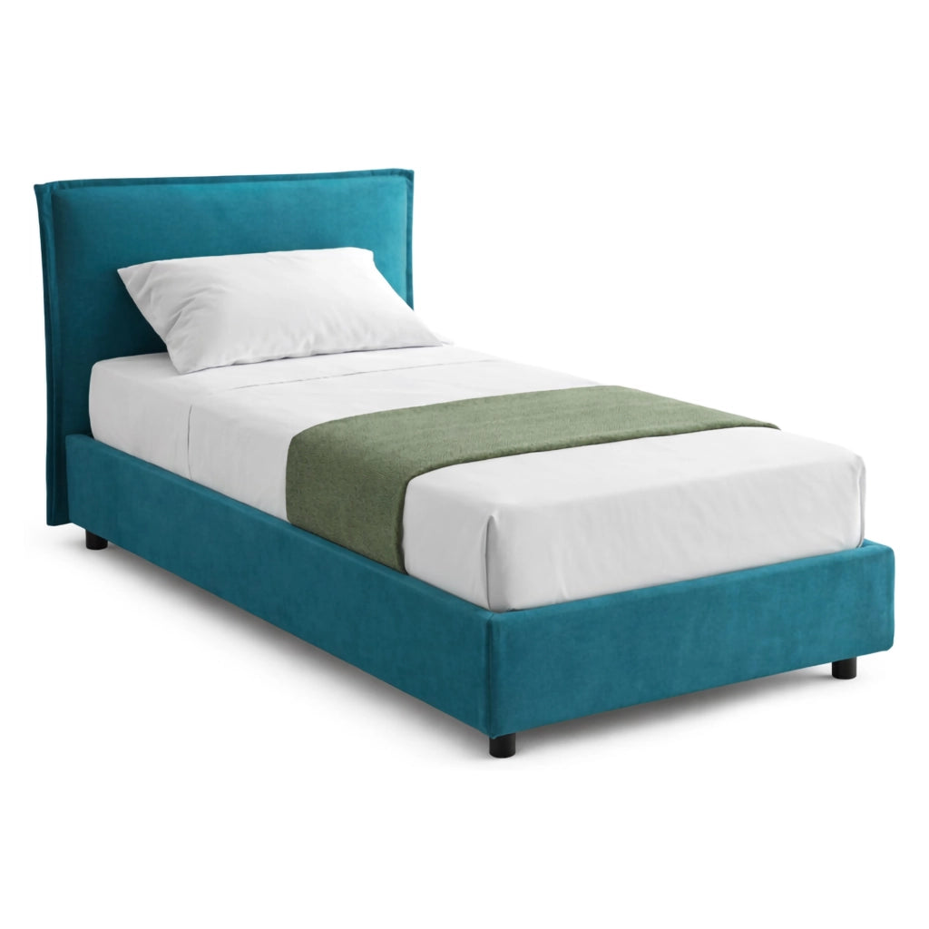 Bruino, Letto Singolo Sfoderabile Made in Italy, Azzurro