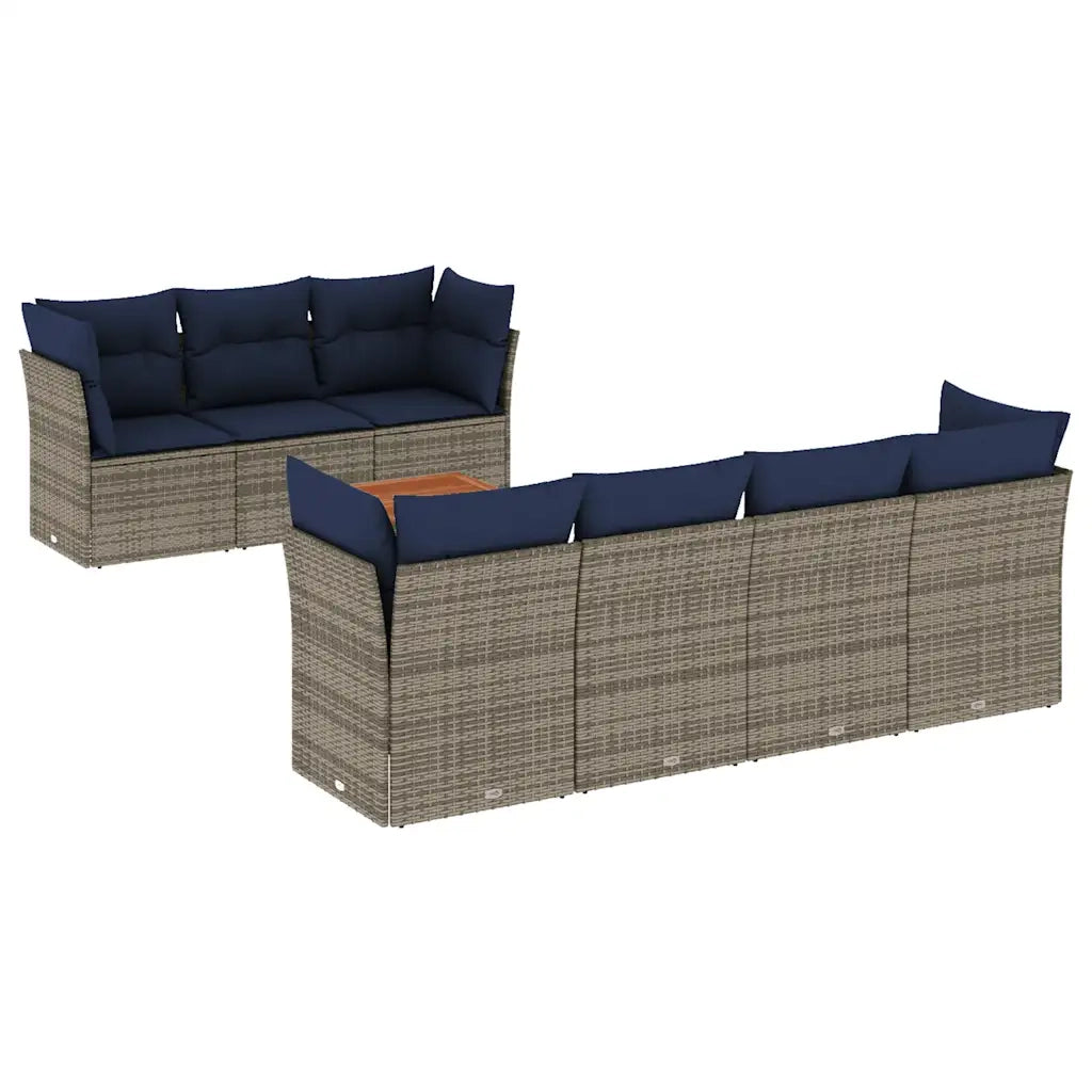 Set Divani da Giardino 8 pz con Cuscini Grigio in Polyrattan