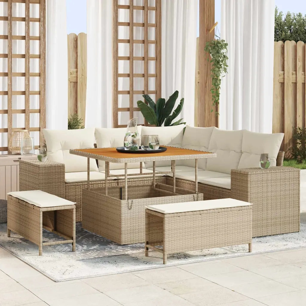 Set Divano da Giardino con cuscino 8 pcs Beige polyrattan