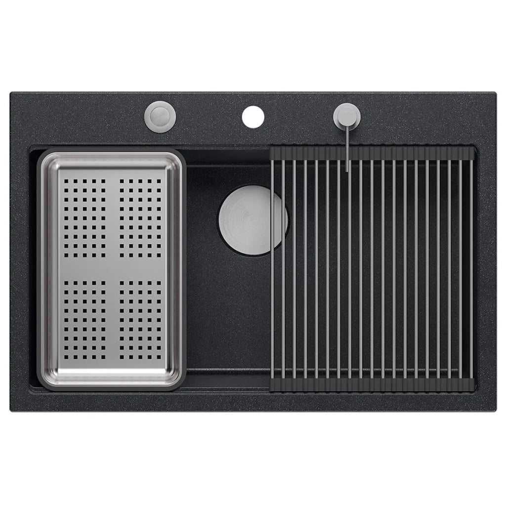 Lavello In Granito Marc 110 Workstation Black Metallic Tappo rame spazzolato