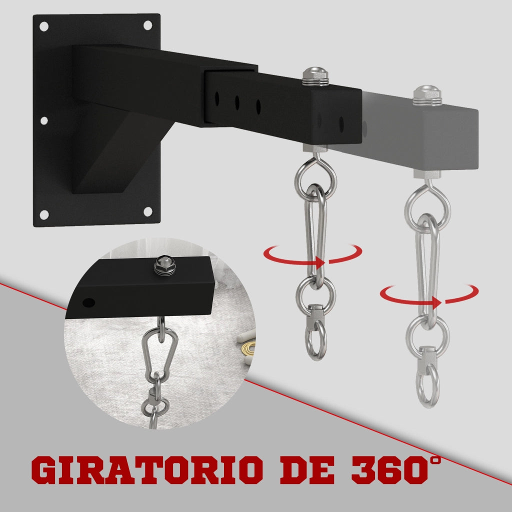 Portasacco da boxe a muro con catene e gancio regolabile ¨C Minimal ¨C Nero 45-65 cm