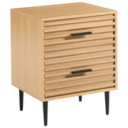 Comodino marrone chiaro in MDF con gambe in ferro e 2 cassetti Tavolino moderno