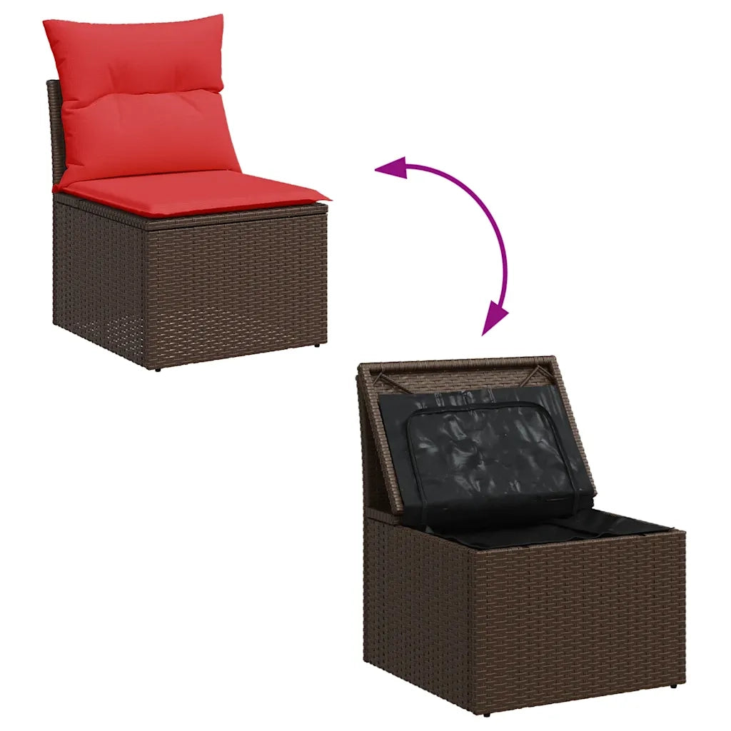 Set Divano da Giardino 5 pz | Set Salotto da Giardino con Cuscini Marrone in Polyrattan