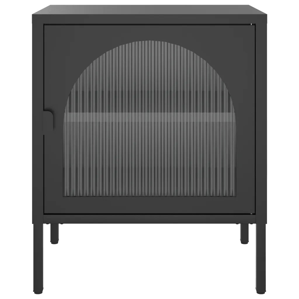 Comodino-Tavolino da notte Nero 50x35x60 cm Vetro e Acciaio