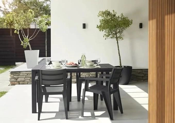 Sedia impilabile con braccioli Ayder in plastica effetto rattan ? 56x44x89 cm ? Colore antracite