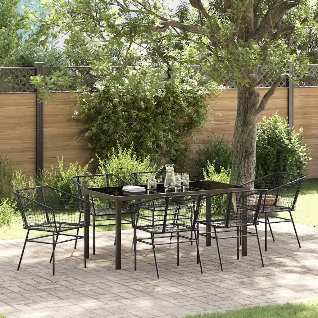 Set da Pranzo per Giardino 7 pcs Nero polyrattan