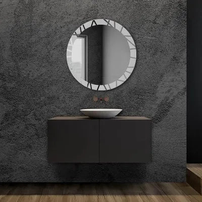 Specchio bagno tondo 80 cm con cornice LED retroilluminata e decorata