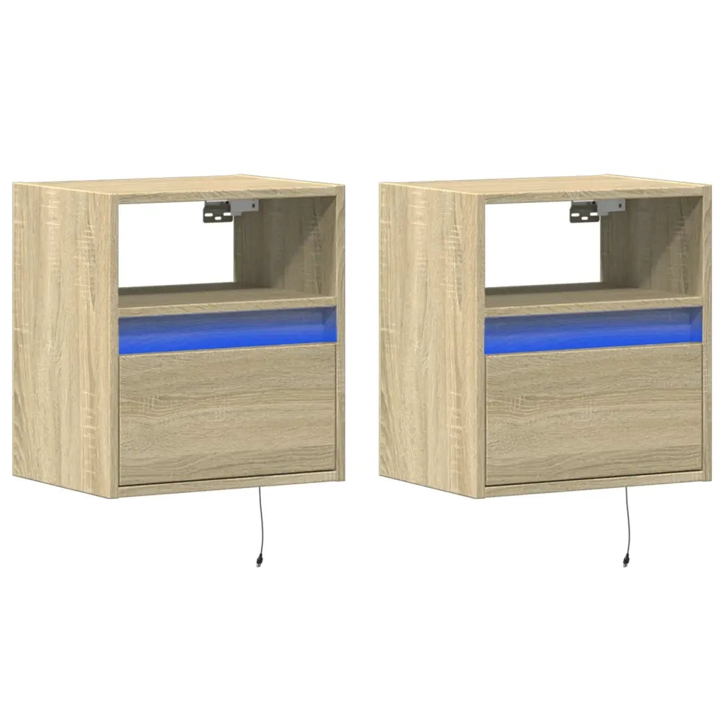 Comodini a Parete con luci LED 2 pz Rovere Sonoma 3307980