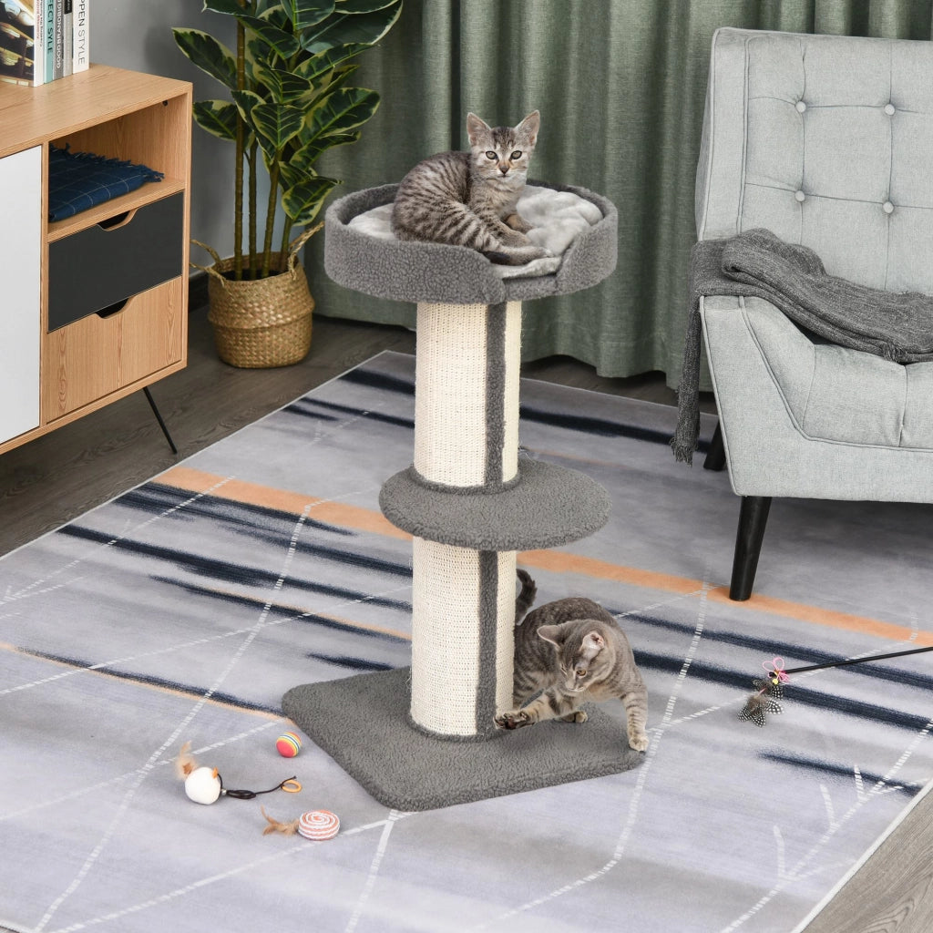 Albero Tiragraffi per Gatti con Cuccia e Cuscino ¨C Minimal ¨C Peluche e Corda Sisal