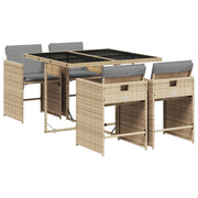 Set Pranzo da Giardino 5 pz | Set Salotto da Giardino con Cuscini Beige Misto Polyrattan