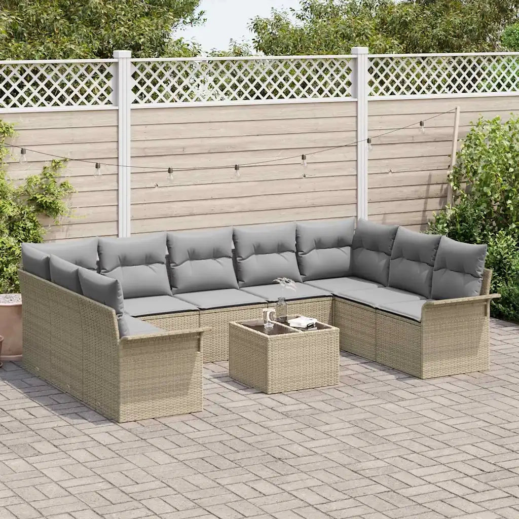Set Divano da Giardino con cuscino 10 pcs Beige polyrattan 3345530