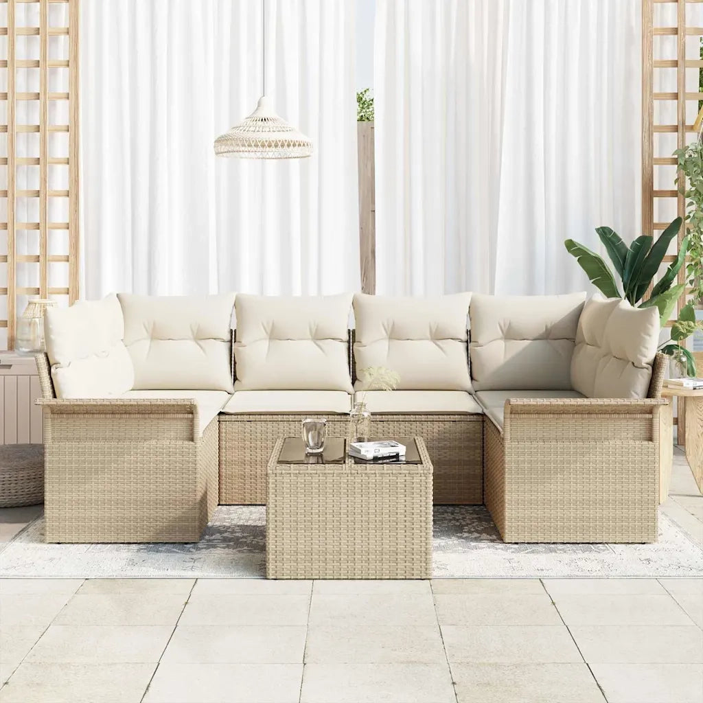 Set Divano da Giardino 7 pcs Beige Poly Rattan