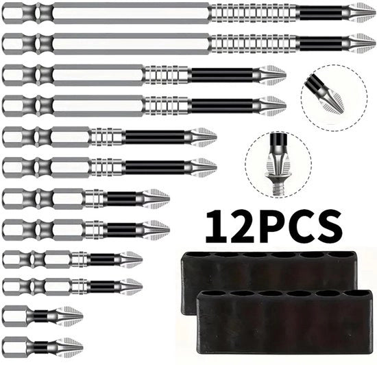 Set di bit per Phillips per trapano elettrico e attrezzi per la torsione - alta durezza - set di 12 bit + 2 piedini