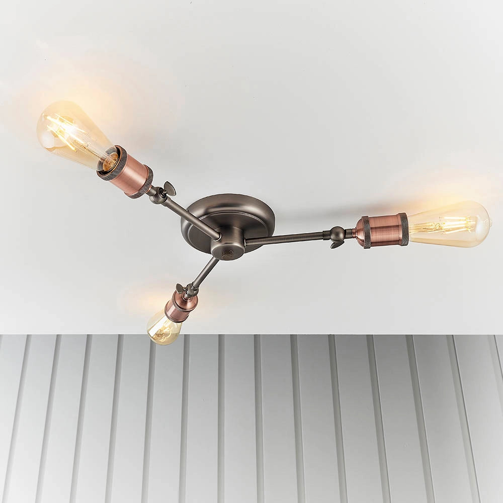 Plafoniera industriale rame anticato 3 luci E27 Endon