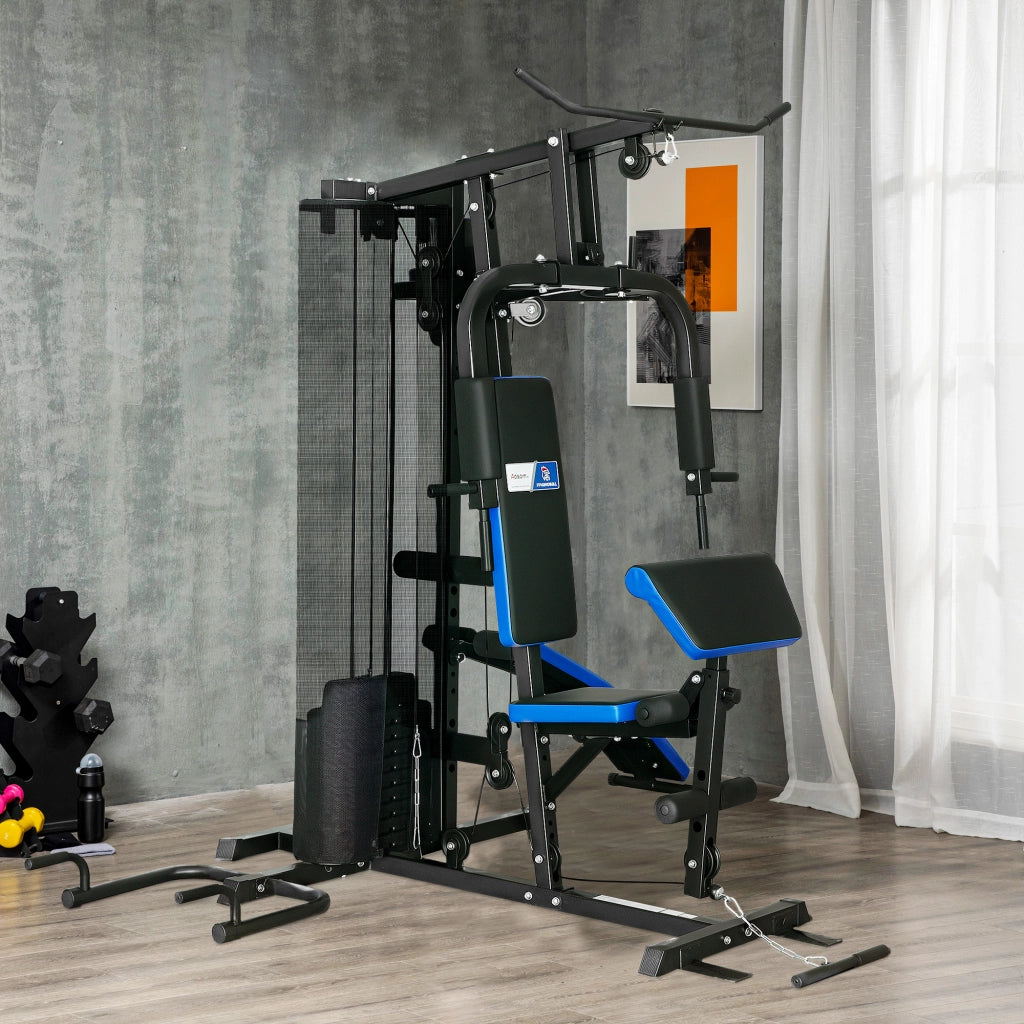 Set Palestra con Bilanciere e Panchetta ¨C Minimal ¨C Nero e Blu 65kg