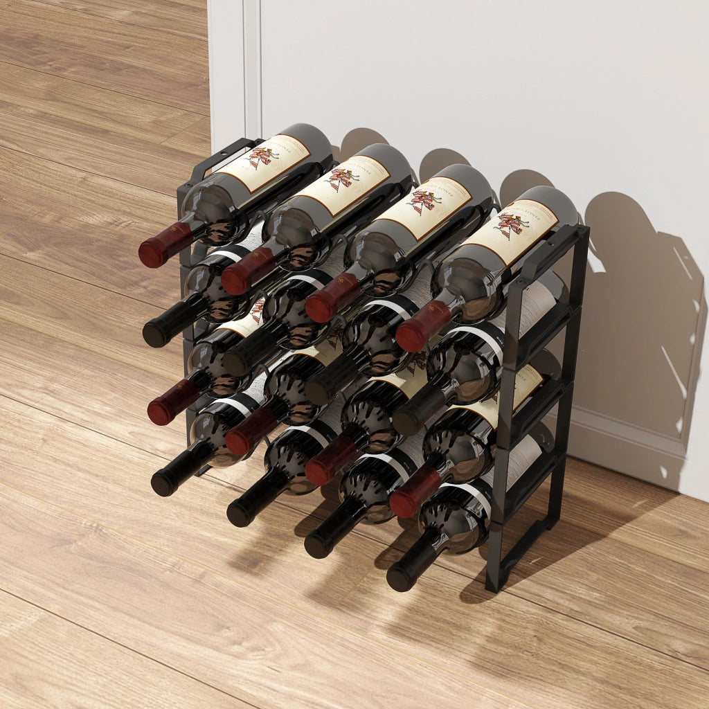 EasyComfort Portabottiglie a 4 Livelli a Onda Impilabili per 16 Bottiglie, in Metallo, 42.5x16.5x41 cm, Nero