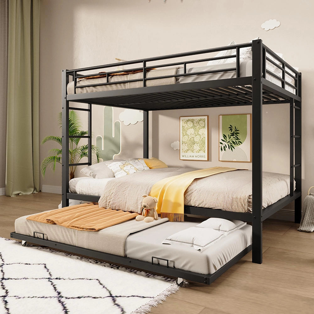 Letto a castello metallico-Xylo-140x200cm, barriera alta, nero