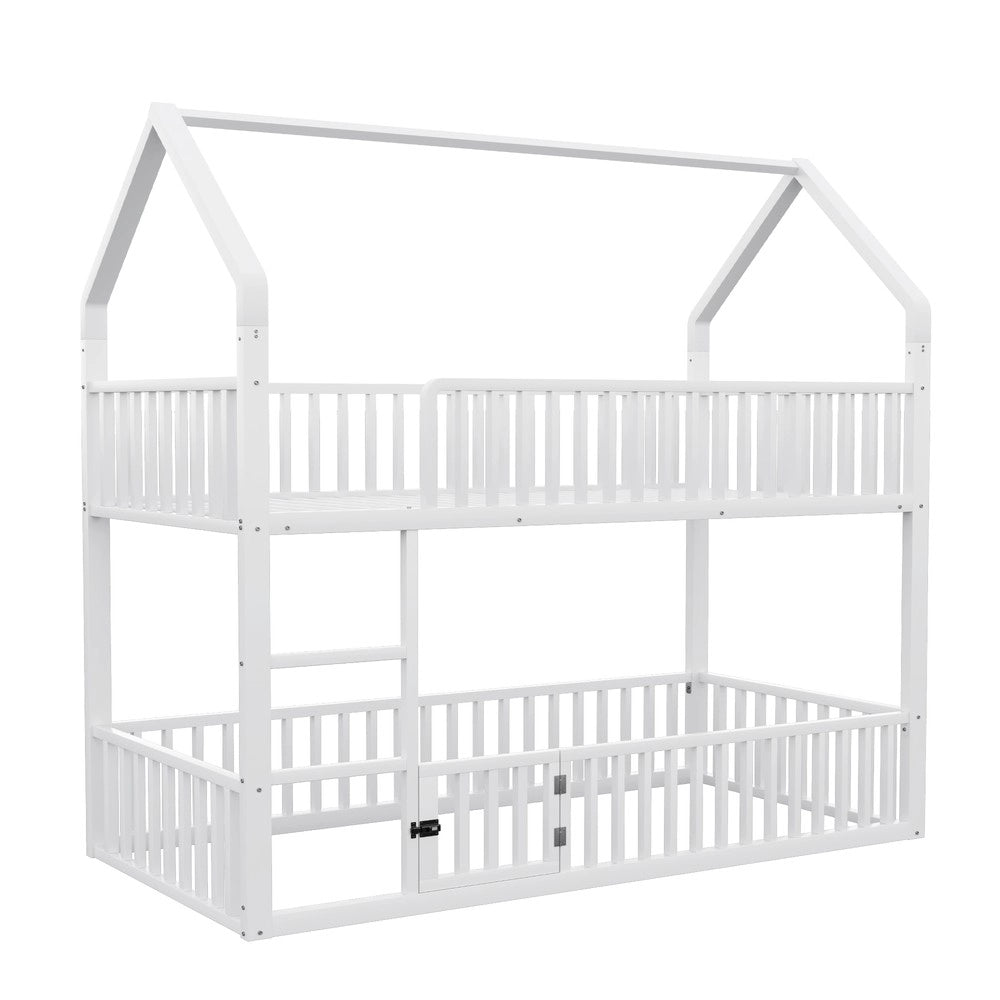 Letto a Castello per Bambini con Scala e Porta ¨C Xylo ¨C Metallo Bianco 90x200