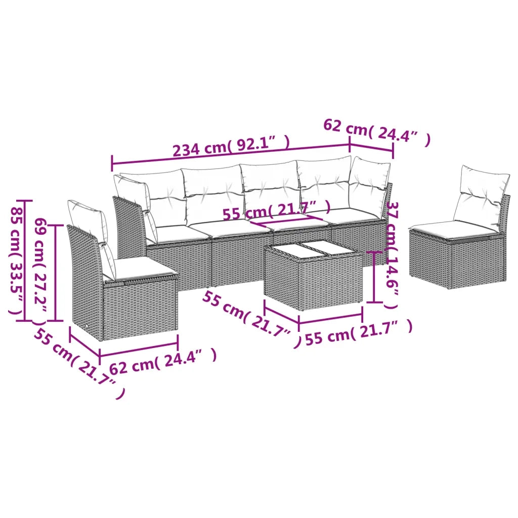 Set Divani da Giardino 7pz con Cuscini Grigio Chiaro Polyrattan