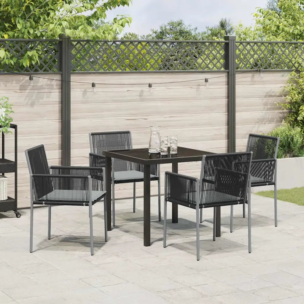 Set da Pranzo per Giardino 5 pcs Nero Rattan in PE