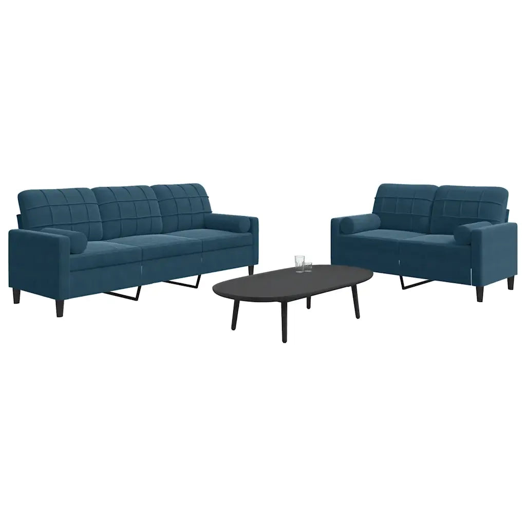 Set di Divani 2 pz con Cuscini e Rinforzi Blu in Velluto 3278420