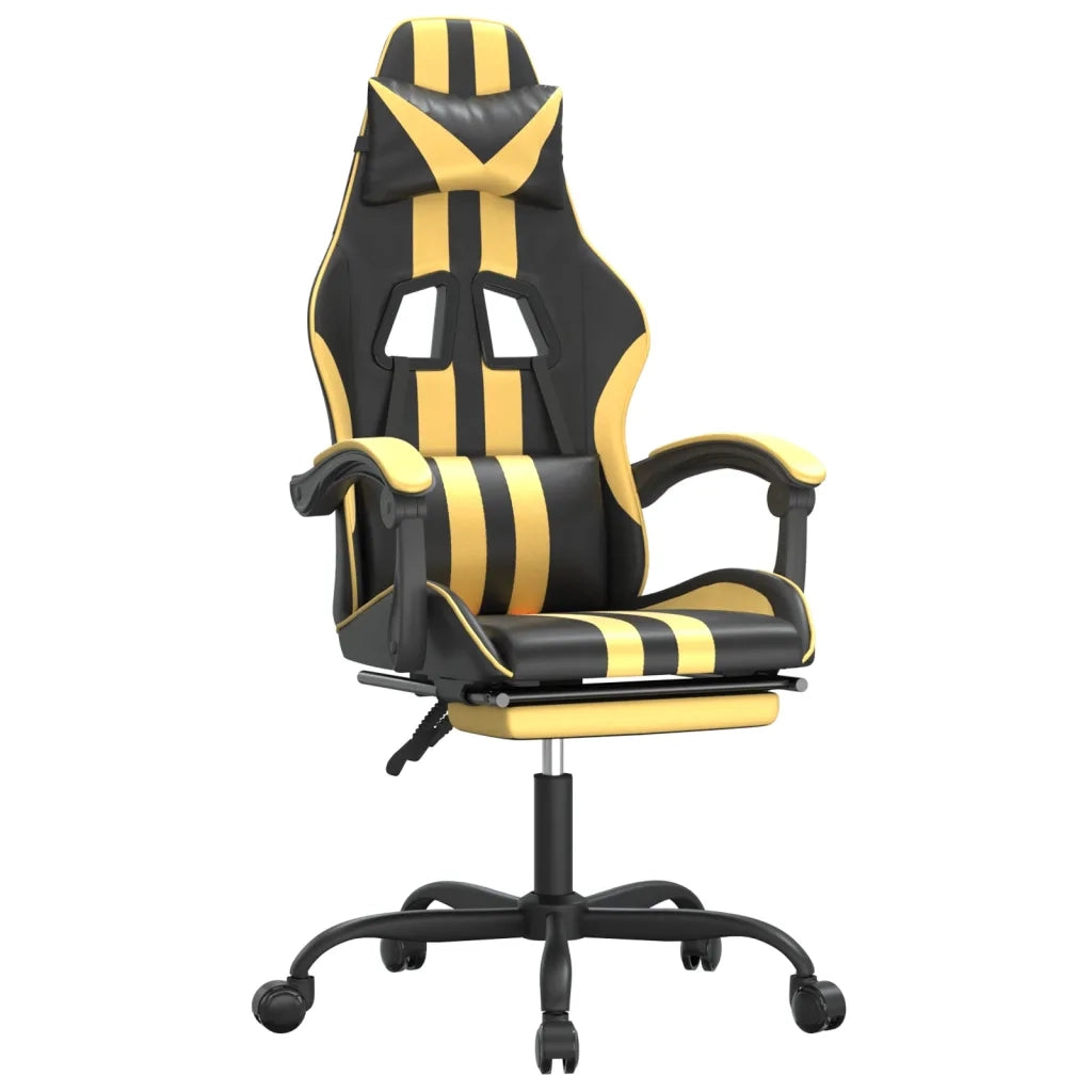 Sedia da Gaming Girevole con Poggiapiedi Nero e Oro Similpelle 349533