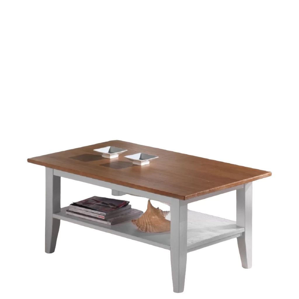 Tavolino shabby rettangolare in legno bianco/naturale l.100 p.60 h.45 - Mobili 2G