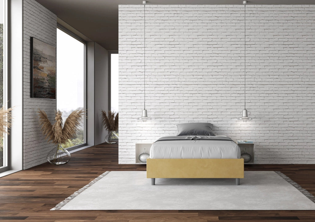 BS COM Letto una piazza e mezza con rete imbottito 130x190 microfibra ocra