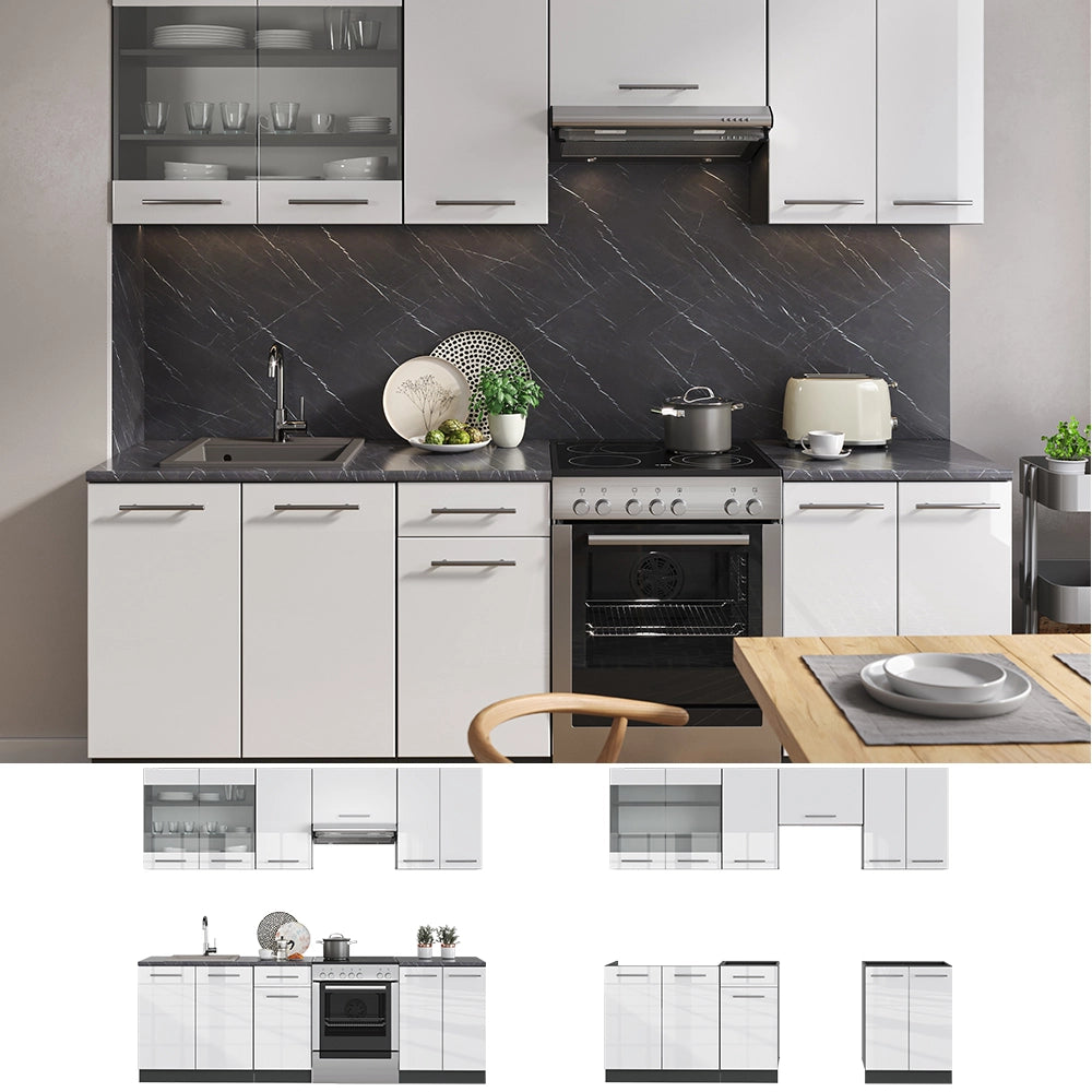 Cucina componibile Fame-Line Bianco lucido/Antracite 240 cm, PT Antracite Vicco