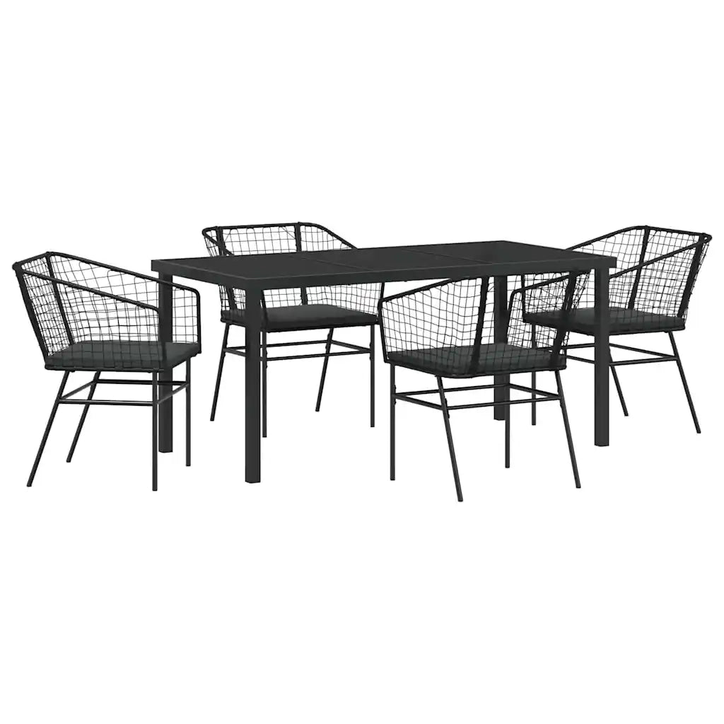 Set da Pranzo per Giardino 5 pcs Nero polyrattan